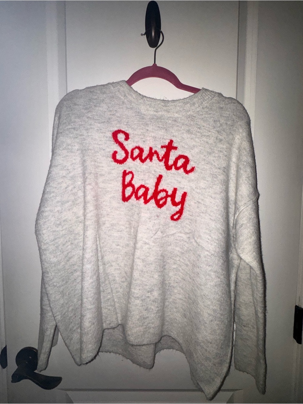 CeCe Cream Crewneck Sweater with Red 'Santa Baby' Script